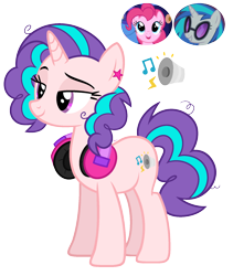 Size: 1600x1900 | Tagged: safe, artist:cherrycandi, imported from derpibooru, dj pon-3, pinkie pie, vinyl scratch, pony, unicorn, base used, ear piercing, earring, female, frizzy hair, fusion, headphones, jewelry, offspring, parent:pinkie pie, parent:vinyl scratch, parents:vinylpie, piercing, raised eyebrow, simple background, solo, transparent background