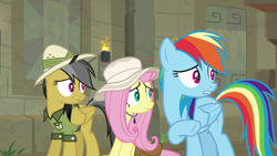 Size: 1920x1080 | Tagged: safe, imported from derpibooru, screencap, daring do, fluttershy, rainbow dash, daring doubt