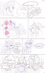 Size: 2549x4096 | Tagged: safe, artist:musicfirewind, artist:wavecipher, imported from derpibooru, princess celestia, twilight sparkle, alicorn, bite mark, cake, cakelestia, comic, covering mouth, everything is cake, food, gasp, glowing horn, horn, levitation, magic, telekinesis, twilight sparkle (alicorn)