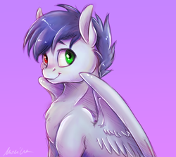 Size: 2200x1960 | Tagged: safe, artist:buttersprinkle, imported from derpibooru, oc, oc only, oc:slipstream, pegasus, pony, gradient background, heterochromia, male, pegasus oc, solo, wings