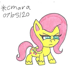 Size: 733x695 | Tagged: safe, artist:cmara, imported from derpibooru, fluttershy, pegasus, pony, my little pony: pony life, annoyed, female, fluttershy is not amused, g4.5, mare, simple background, solo, traditional art, unamused, white background