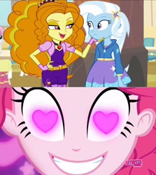 Size: 852x955 | Tagged: safe, artist:ktd1993, imported from derpibooru, adagio dazzle, pinkie pie, trixie, coinky-dink world, eqg summertime shorts, equestria girls, rainbow rocks, female, heart eyes, lesbian, meme, pinkie's eyes, shipping, triagio, wingding eyes