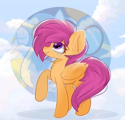 Size: 2248x2160 | Tagged: safe, artist:janelearts, imported from derpibooru, scootaloo, pegasus, pony, chest fluff, crying, ear fluff, female, folded wings, mare, older, older scootaloo, raised hoof, signature, smiling, solo, solo focus, teary eyes, wings, wonderbolts