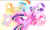 Size: 1560x938 | Tagged: safe, imported from derpibooru, screencap, applejack, fluttershy, pinkie pie, rainbow dash, rarity, twilight sparkle, alicorn, earth pony, pegasus, pony, unicorn, do princesses dream of magic sheep, cropped, female, floating, glow, glowing, glowing eyes, glowing horn, group, horn, magic, magic aura, mane six, rainbow power, rainbow power-ified, spread wings, twilight sparkle (alicorn), white eyes, wings