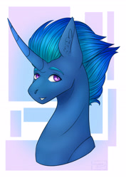 Size: 3307x4677 | Tagged: safe, artist:chrystal_company, imported from derpibooru, oc, oc only, oc:lightning star, alicorn, pony, alicorn oc, bust, curved horn, ear fluff, grin, horn, simple background, smiling, solo, transparent background