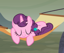 Size: 593x488 | Tagged: safe, imported from derpibooru, screencap, sugar belle, pony, hard to say anything, cropped, cute, eyes closed, female, hammock, sleeping, smiling, solo, sugarbetes