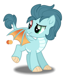 Size: 1212x1400 | Tagged: safe, artist:purplepotato04, imported from derpibooru, oc, oc only, dracony, dragon, hybrid, pony, heterochromia, magical lesbian spawn, offspring, parent:applejack, parent:princess ember, simple background, solo, transparent background