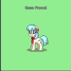 Size: 606x601 | Tagged: safe, artist:sunix217, imported from derpibooru, coco pommel, earth pony, pony, pony town, cocobetes, cute, female, green background, mare, misspelling, simple background, smiling