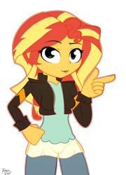 Size: 880x1220 | Tagged: safe, artist:bronnythepooper, imported from derpibooru, sunset shimmer, equestria girls, female, pointing, simple background, solo, transparent background