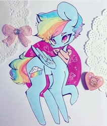 Size: 720x848 | Tagged: safe, artist:dollbunnie, imported from derpibooru, rainbow dash, pegasus, pony, clothes, eyebrows, fanart, heart, instagram, male, rainbow blitz, rilakkuma, rule 63, scarf, solo