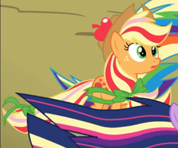 Size: 564x472 | Tagged: safe, imported from derpibooru, screencap, applejack, rainbow dash, twilight sparkle, alicorn, earth pony, pegasus, pony, twilight's kingdom, cropped, female, offscreen character, open mouth, rainbow power, rainbow power-ified, solo, solo focus, twilight sparkle (alicorn)