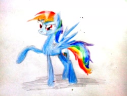 Size: 1280x960 | Tagged: safe, artist:kiwwsplash, imported from derpibooru, rainbow dash, pegasus, pony, female, mare, raised hoof, solo, traditional art