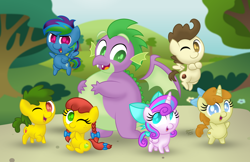 Size: 1280x829 | Tagged: safe, artist:aleximusprime, imported from derpibooru, pound cake, princess flurry heart, pumpkin cake, spike, oc, oc:annie smith, oc:apple chip, oc:storm streak, alicorn, dragon, earth pony, pegasus, unicorn, flurry heart's story, adult, adult spike, aleximusprime is trying to murder us, alternate mane six, chibi, chubby, chubby spike, cute, diabetes, fat, fat spike, group, looking at you, next generation, offspring, older, older pound cake, older pumpkin cake, older spike, one eye closed, parent:applejack, parent:oc:thunderhead, parent:rainbow dash, parent:tex, parents:canon x oc, parents:texjack, parents:thunderdash, plump, pudgy, so cute it kills you, wink