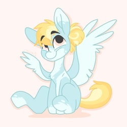 Size: 800x800 | Tagged: safe, artist:c_owokie, imported from derpibooru, oc, oc only, pegasus, pony, looking up, pegasus oc, simple background, sitting, smiling, solo, two toned wings, wings