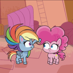Size: 720x720 | Tagged: safe, imported from derpibooru, screencap, pinkie pie, rainbow dash, earth pony, pegasus, pony, my little pony: pony life, the fluttershy effect, spoiler:pony life s01e10, animated, cropped, female, g4.5, gif, mare