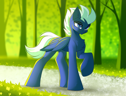 Size: 2925x2222 | Tagged: safe, artist:airiniblock, imported from derpibooru, oc, oc only, pegasus, pony, commission, cute, handsome, male, not night glider, pegasus oc, raised hoof, rcf community, solo, tree, wings