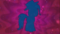 Size: 1234x693 | Tagged: safe, imported from derpibooru, screencap, trixie, hello pinkie pie, hat, silhouette, who's that pony