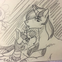 Size: 1024x1024 | Tagged: safe, artist:casketprince, imported from derpibooru, shining armor, twilight sparkle, twilight sparkle (alicorn), alicorn, pony, unicorn, brother and sister, female, incest, infidelity, male, shiningsparkle, shipping, siblings, sketch, straight, sun, sweat, traditional art, twicest