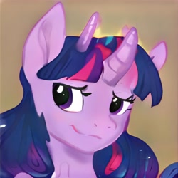 Size: 1024x1024 | Tagged: safe, artist:thisponydoesnotexist, imported from derpibooru, oc, bicorn, pony, ai content, ai generated, artificial intelligence, generator:thisponydoesnotexist, horn, looking at you, multiple horns, neural network, not twilight sparkle, solo