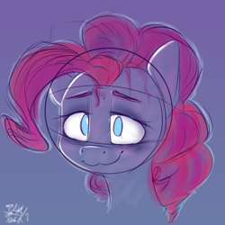 Size: 3000x3000 | Tagged: safe, artist:packy paca, imported from derpibooru, pinkie pie, earth pony, pony, female, looking at you, simple background, sketch, smiling, solo, tired