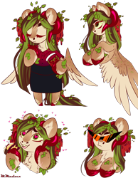 Size: 3500x4500 | Tagged: safe, artist:murshumadzex, imported from derpibooru, oc, oc only, oc:helemaranth, pegasus, pony, semi-anthro, bust, chibi, eyes closed, female, heart eyes, high res, horns, kamina sunglasses, mare, solo, spread wings, sunglasses, wingding eyes, wings