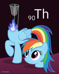 Size: 4000x5000 | Tagged: safe, artist:parclytaxel, imported from derpibooru, rainbow dash, dullahan, pegasus, pony, series:joycall6's periodic table, .svg available, absurd resolution, chemistry, disembodied head, female, fire, gas mantle, headless, looking up, mare, modular, not salmon, periodic table, raised hoof, smiling, solo, thorium, vector, wat
