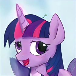 Size: 1024x1024 | Tagged: safe, artist:thisponydoesnotexist, imported from derpibooru, twilight sparkle, pony, accidentally a canon character, ai content, ai generated, artificial intelligence, derp, error, female, generator:thisponydoesnotexist, glitch, head shot, neural network, not drunk, not twilight sparkle, solo