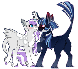 Size: 1500x1327 | Tagged: safe, artist:clay-bae, artist:nobleclay, imported from derpibooru, oc, oc only, oc:alto, oc:north star, pony, unicorn, curved horn, feathered fetlocks, horn, magical lesbian spawn, male, offspring, parent:fluttershy, parent:rarity, parent:tempest shadow, parent:twilight sparkle, parents:flarity, parents:tempestlight, simple background, stallion, tail feathers, transparent background