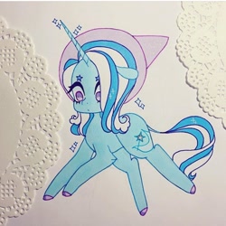 Size: 720x720 | Tagged: safe, artist:dollbunnie, imported from derpibooru, trixie, pony, unicorn, clothes, eyebrows, female, hat, instagram, marker drawing, queen of misfits, solo, song reference, star eyebrows, traditional art, trixie's hat, vylet pony