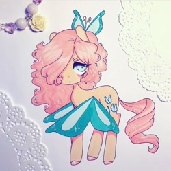 Size: 720x717 | Tagged: safe, imported from derpibooru, fluttershy, pony, butterfly hairpin, butterfly wings, eyebrows, female, flower, flutterfly, hair over one eye, hairpin, heart eyebrows, instagram, marker drawing, rose, solo, traditional art, wings, yellow rose