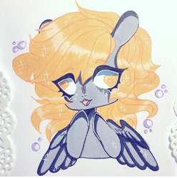 Size: 720x726 | Tagged: safe, artist:dollbunnie, imported from derpibooru, derpy hooves, pegasus, pony, bubble, eyebrows, eyelashes, female, heart eyes, instagram, marker drawing, open mouth, smiling, solo, traditional art, wingding eyes