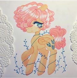 Size: 720x725 | Tagged: safe, artist:dollbunnie, imported from derpibooru, fluttershy, pony, :3, alternate hairstyle, cute, different hairstyle, eyelashes, female, hair over one eye, headband, heart eyebrows, instagram, marker drawing, plants, short mane, solo, traditional art