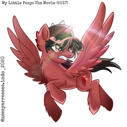 Size: 1080x1080 | Tagged: safe, alternate version, artist:cokelatbasii, imported from derpibooru, alicorn, pony, alicornified, baseball cap, boboiboy, cap, chest fluff, crossover, flying, glowing horn, hat, horn, looking back, male, ponified, race swap, stallion, style emulation, wings