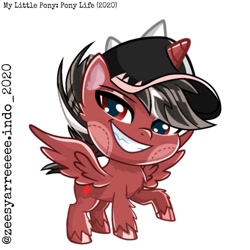 Size: 1080x1080 | Tagged: safe, artist:cokelatbasii, imported from derpibooru, alicorn, pony, my little pony: pony life, alicornified, baseball cap, boboiboy, cap, crossover, g4.5, grin, hat, horn, male, ponified, race swap, raised hoof, simple background, smiling, spread wings, stallion, style emulation, unshorn fetlocks, white background, wings