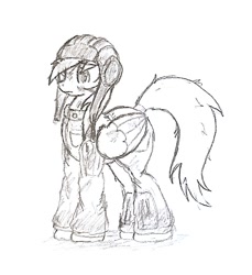 Size: 490x534 | Tagged: safe, artist:rusticpony, imported from derpibooru, derpy hooves, pegasus, pony, clothes, female, mare, monochrome, red army, sketch, solo, soviet union, tanker, traditional art, uniform, world war ii