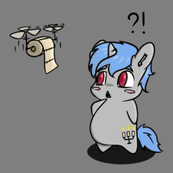 Size: 1024x1024 | Tagged: safe, artist:dark_nidus, imported from derpibooru, oc, oc:ponywka, unicorn, animated, candle, commission, jackbox, no sound, question mark, toilet paper, webm, your character here
