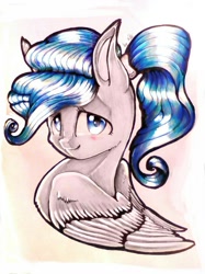 Size: 800x1067 | Tagged: safe, artist:kiwwsplash, imported from derpibooru, oc, oc only, pegasus, pony, bust, pegasus oc, smiling, solo, traditional art, wings