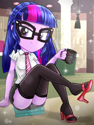 Size: 1800x2400 | Tagged: safe, artist:artmlpk, imported from derpibooru, sci-twi, twilight sparkle, equestria girls, adorable face, adorasexy, adorkable, alternate hairstyle, ass, beautiful, book, bowtie, butt, clothes, coffee, coffee mug, confused, confusion, cup, cute, dangling, digital art, dork, female, high heels, library, looking at you, messy hair, microskirt, miniskirt, mug, necktie, nerd, sandals, schrödinger's pantsu, sci-twibutt, sexy, shoe dangling, shoes, sitting, skirt, socks, solo, thigh highs, thigh socks, thighs, tired, twiabetes, twibutt, upskirt, watermark, zettai ryouiki
