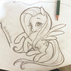 Size: 720x720 | Tagged: safe, artist:chihirohowe, imported from derpibooru, fluttershy, pony, female, instagram, monochrome, pencil drawing, solo, traditional art