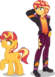 Size: 2868x4000 | Tagged: safe, artist:orin331, imported from derpibooru, sunset shimmer, pony, unicorn, equestria girls, equestria girls series, spoiler:eqg series (season 2), arm behind head, boots, equestria guys, geode of empathy, grin, handsome, human ponidox, looking back, magical geodes, male, raised hoof, rule 63, self ponidox, shoes, simple background, smiling, stallion, sunset glare, transparent background