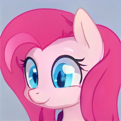 Size: 1024x1024 | Tagged: safe, artist:thisponydoesnotexist, imported from derpibooru, fluttershy, pinkie pie, pony, accidentally a canon character, ai content, ai generated, eyelashes, female, fluttershy's mane, generator:thisponydoesnotexist, neural network, not fluttershy, not pinkamena, not pinkie pie, pinkamena diane pie, simple background, smiling, solo