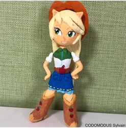 Size: 720x728 | Tagged: safe, artist:codomodus__sylvain, artist:kne, imported from derpibooru, applejack, equestria girls, applejack's hat, child artwork, clay, cowboy hat, doll, hat, instagram, irl, photo, solo, toy