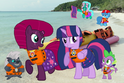 Size: 1621x1080 | Tagged: safe, artist:徐詩珮, edit, imported from derpibooru, vector edit, fizzlepop berrytwist, glitter drops, grubber, spike, spring rain, tempest shadow, twilight sparkle, alicorn, unicorn, series:sprglitemplight diary, series:sprglitemplight life jacket days, series:springshadowdrops diary, series:springshadowdrops life jacket days, my little pony: the movie, the point of no return, alternate universe, banana boat, bisexual, broken horn, chase (paw patrol), clothes, cute, female, glitterbetes, glitterlight, glittershadow, horn, lesbian, lifeguard, lifeguard spring rain, lifejacket, marshall (paw patrol), paw patrol, polyamory, rocky (paw patrol), rubble (paw patrol), shipping, skye (paw patrol), sprglitemplight, springbetes, springdrops, springlight, springshadow, springshadowdrops, tempestbetes, tempestlight, twilight sparkle (alicorn), wet, zuma (paw patrol)