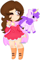 Size: 279x415 | Tagged: safe, alternate version, artist:ramufuu, imported from derpibooru, oc, oc only, human, pony, unicorn, :p, clothes, duo, eyelashes, one eye closed, pixel art, simple background, smiling, tongue out, transparent background, wink