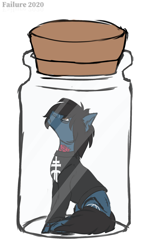 Size: 1728x2904 | Tagged: safe, artist:failure, imported from derpibooru, earth pony, pony, undead, zombie, zombie pony, bags under eyes, bring me the horizon, clothes, commission, drop dead clothing, glasgow smile, hair over one eye, jar, lewd container meme, long sleeves, looking up, male, oh god damn it no, oh god no, oh no, oliver sykes, ponified, pony in a bottle, scar, shirt, simple background, sitting, solo, stallion, stitches, tattoo, torn ear, white background, ych result