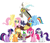 Size: 1000x856 | Tagged: safe, imported from derpibooru, applejack, discord, fluttershy, pinkie pie, rainbow dash, rarity, spike, twilight sparkle, draconequus, dragon, earth pony, pegasus, unicorn, friends, simple background, unicorn twilight, white background