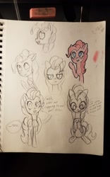 Size: 1280x2048 | Tagged: safe, artist:aeropegasus, imported from derpibooru, pinkie pie, colored, expressions, female, looking at you, mare, nintendo switch, simple background, sketch, sketch dump, sketchbook, text, traditional art, white background