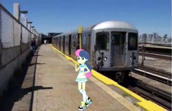 Size: 1767x1141 | Tagged: safe, artist:razethebeast, artist:topsangtheman, imported from derpibooru, bon bon, sweetie drops, pony, equestria girls, equestria girls in real life, irl, looking at you, new york city, new york city subway, photo, ponies in real life