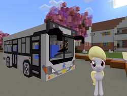 Size: 2048x1536 | Tagged: safe, artist:topsangtheman, imported from derpibooru, cloud kicker, pegasus, pony, bus, female, house, looking at you, minecraft, solo