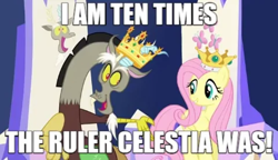 Size: 480x276 | Tagged: safe, edit, edited screencap, imported from derpibooru, screencap, discord, fluttershy, what about discord?, caption, crown, funny, image macro, jewelry, regalia, text, the lion king